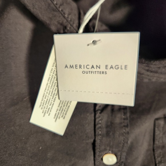 American Eagle Oversized Button Down Shirt Men's XS Black Fish Embroidery NEW - Picture 5 of 13